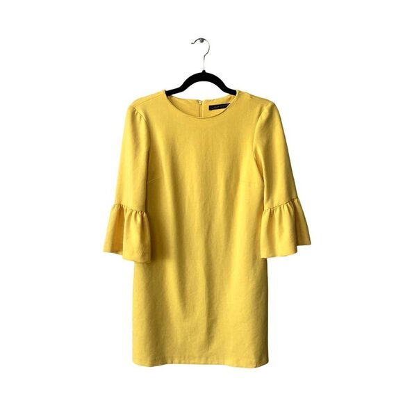 Zara Sheath Dress Size XS Career Capsule Wardrobe Lagenlook Bell Sleeves Yellow - Picture 2 of 9